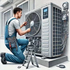 HVAC technician repairing an outdoor AC unit for efficient cooling in Las Vegas homes.
